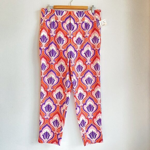 NWT Zara  60s Retro Print Pink Pueple Floral High Waist Slim Fit Pants 10 - Picture 5 of 5